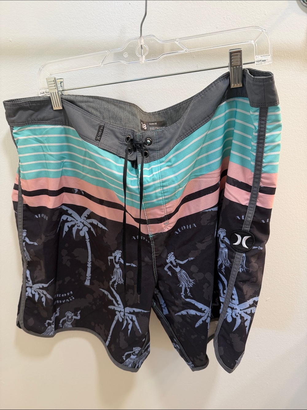 Hurley Teal and Pink Stripe Boardshorts